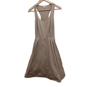 Club Monaco Beige Racer Back Tank Dress, Stretch Cotton Top, Pleated Bottom, Sz